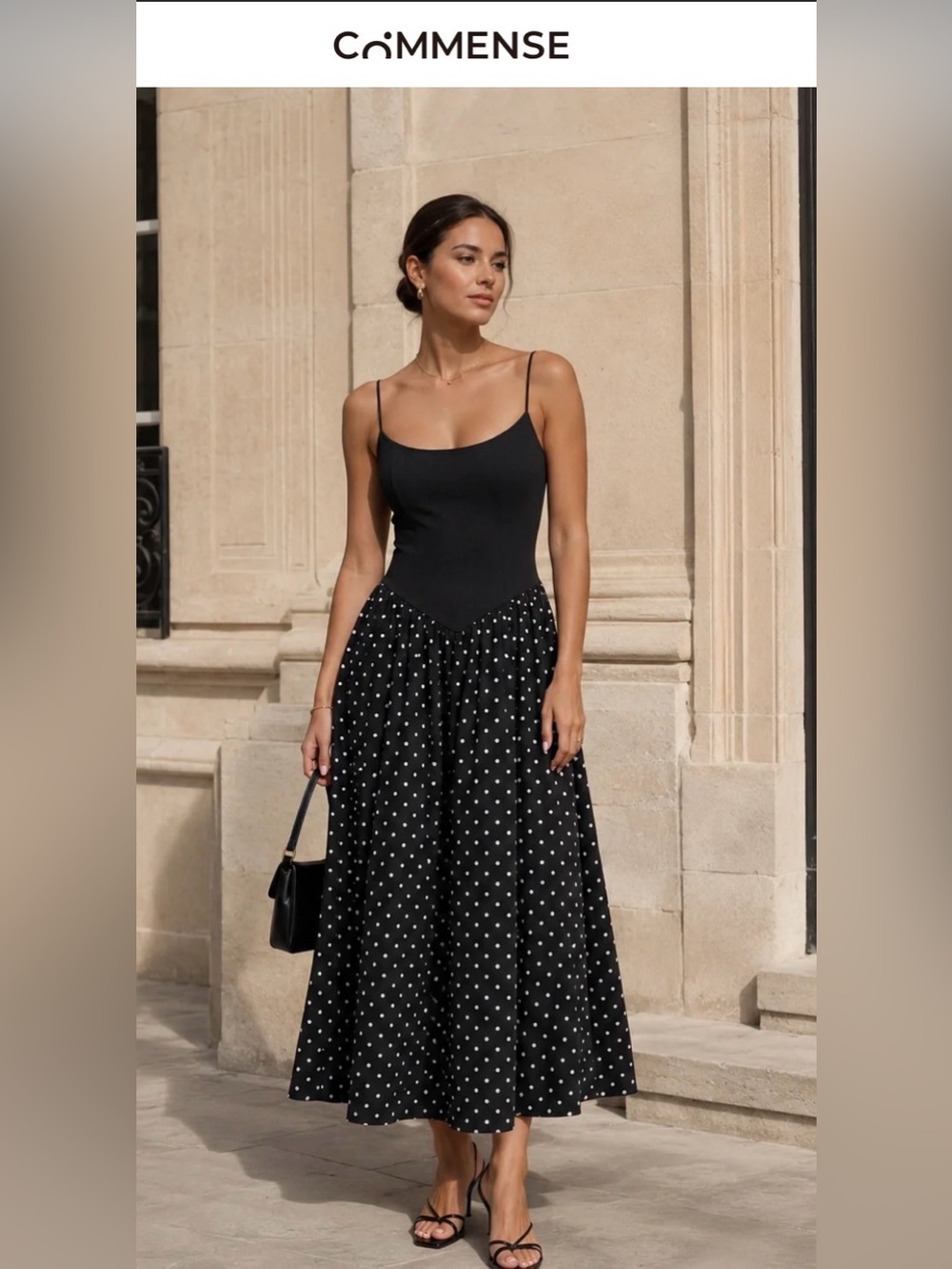 COMMENCE Contrast Bodice Polka Dot Dress
